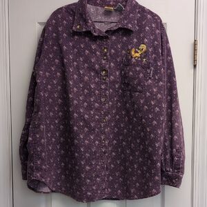 Looney Tunes Purple Floral Button-Up Shirt Size 22-24